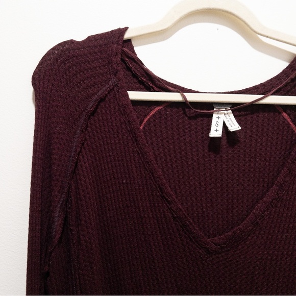Free People We the Free Laguna Burgundy Thermal Long Sleeve Top - Picture 5 of 7